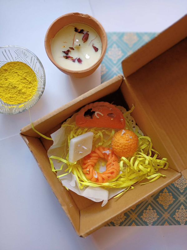 Sobek Naturals Assorted sweets Mithai soy wax candles gift box laddoo gujhiya barfi imarti