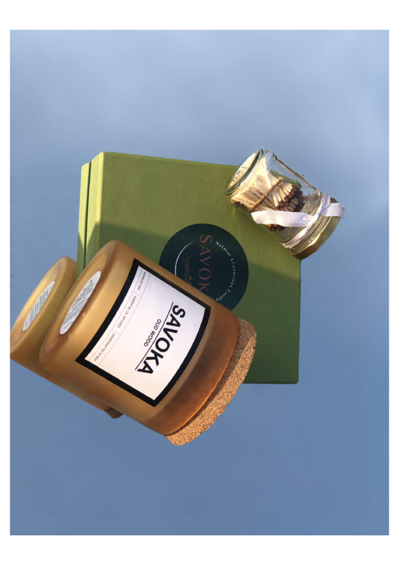 SAVOKA Handmade 100% soy wax CLASSIC SANDALWOOD Scented Candle, 400 grms, upto 100 hours