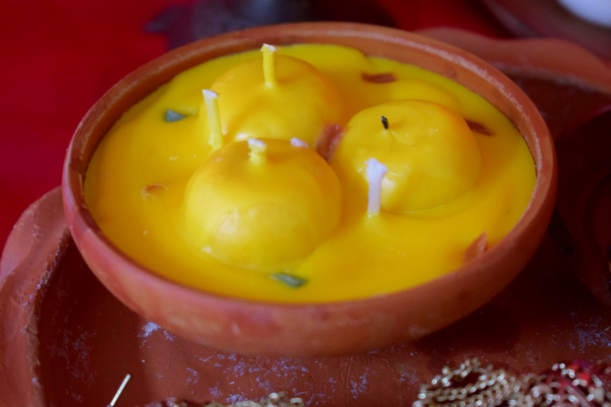 Diwali Special Rasmalai Candle Handmade Terracotta Bowl Eco Friendly